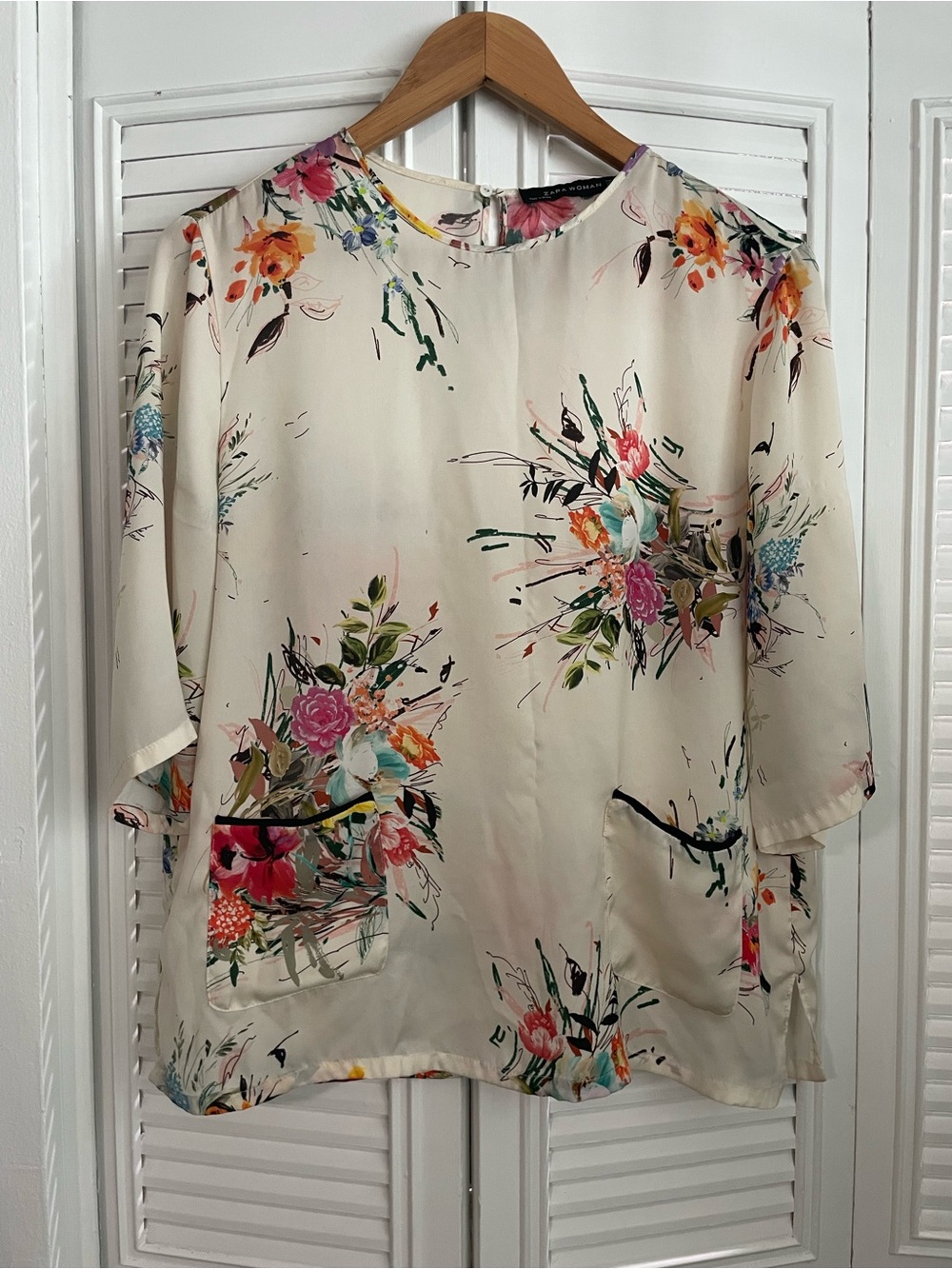 ZARA Cream - Floral Print Women's Blouse